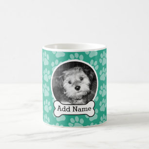 Caneca De Café Pet Photo with Dog Bone and Paw Prints Green (Impr