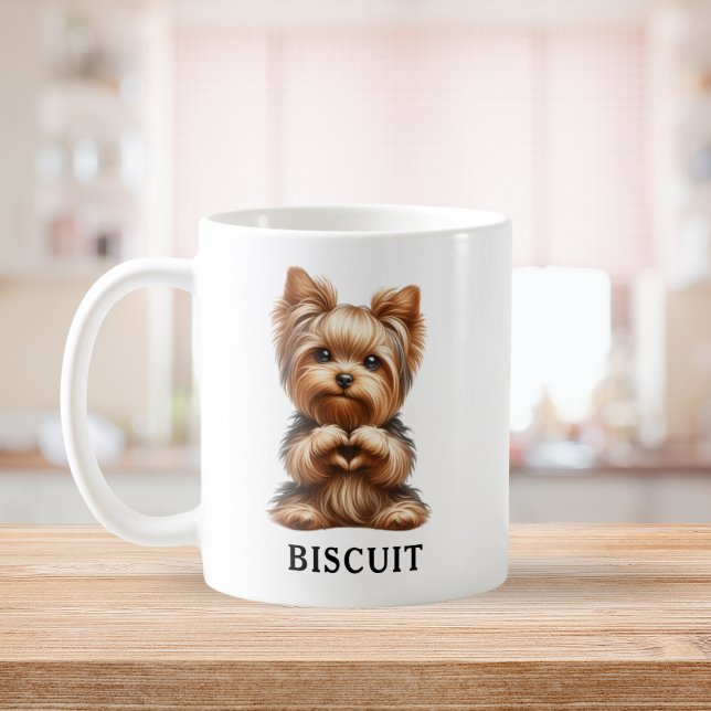 Caneca De Café Pet Yorkie bonito Criando coração com patas (Cute Pet Yorkie Creating a Heart with Paws Coffee Mug)