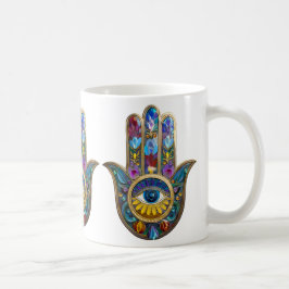Caneca De Café Pétalas Coloridas Folhas Hamsa Safira Terceiro Olh