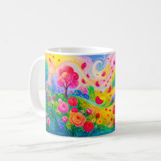 Caneca De Café Pétalas de rosa flutuando pelo jardim ventoso