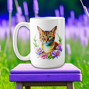 Caneca De Café Pétalas e Gato Puro e Flores Bonito