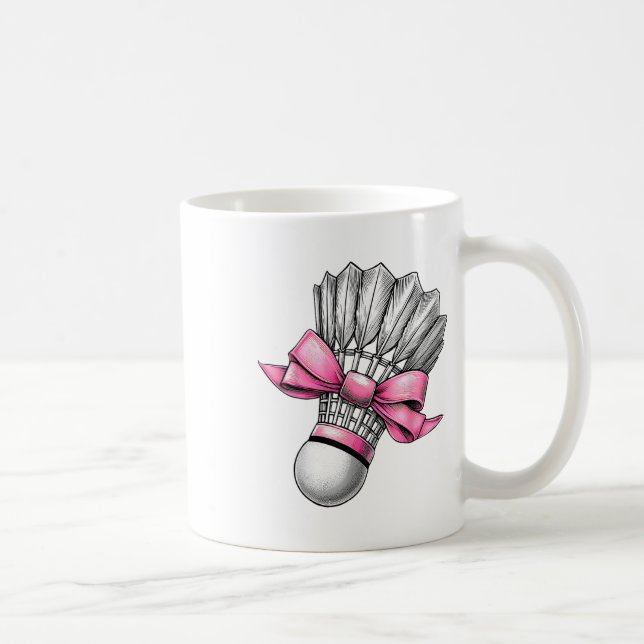 Caneca De Café Peteca de Badminton com Laço de Coquete Rosa Mamãe (Direita)