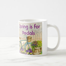 Caneca De Café Petúnias e Pansies azuis da bicicleta do vintage