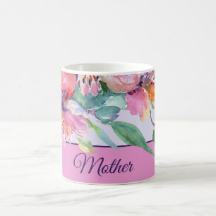 Caneca De Café Petúnias em aquarela rosa e roxa personalizáveis