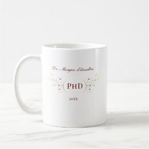 Caneca De Café PhD Burgundy, formatura Dourada elegante