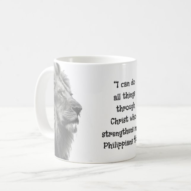 Caneca De Café Phil 4:13 Motivação da Escritura de Bíblia Inspira (Frente Esquerda)