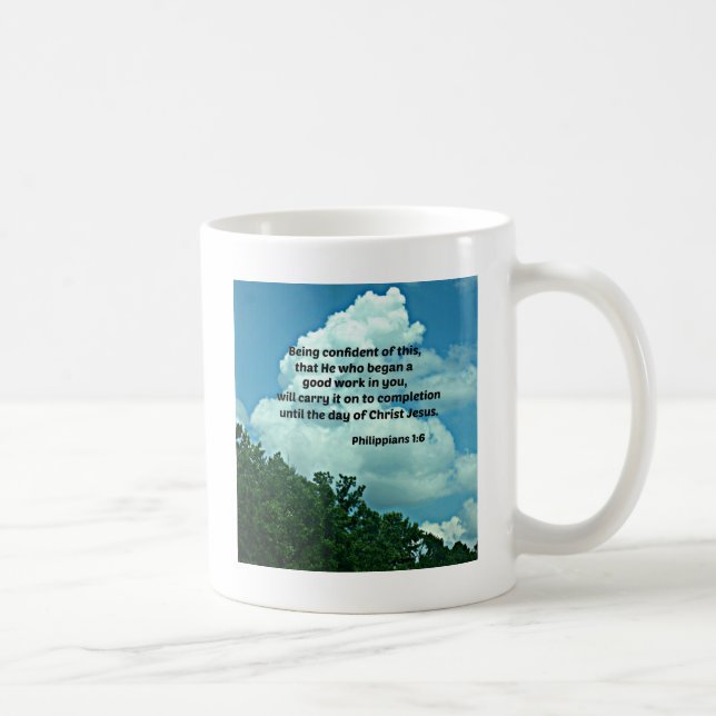 Caneca De Café Philippians 1:6 Confiando nisso, ... (Direita)