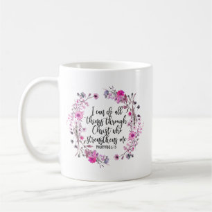 Caneca De Café Philippians 4:13 Escritura de Bíblia rosa e roxo