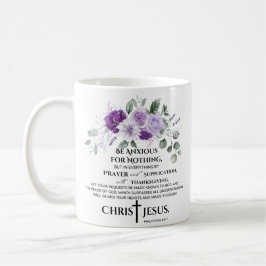 Caneca De Café Philippians 4:6-7 Escritura Flores Roxos