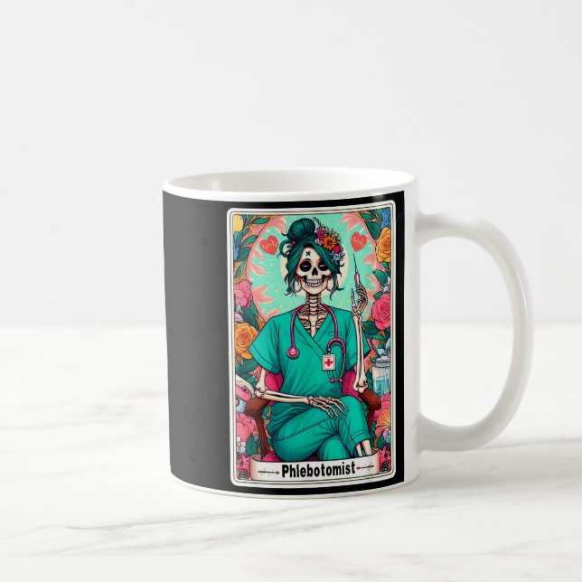 Caneca De Café Phlebotomist Tarot Card Skeleton Phlebotomy Tech P (Direita)