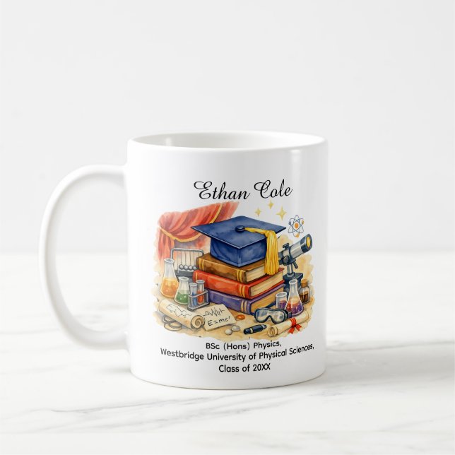 Caneca De Café 🎓Physics & Physical Sciences Custom Name & Degree (Esquerda)