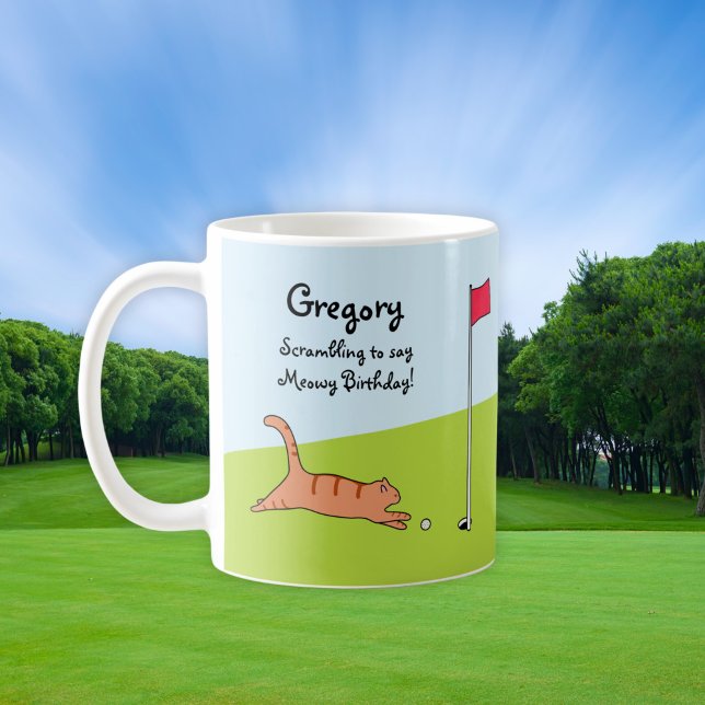 Caneca De Café Piada de Golfe de Gato de Brincadeira Personalizad (Criador carregado)