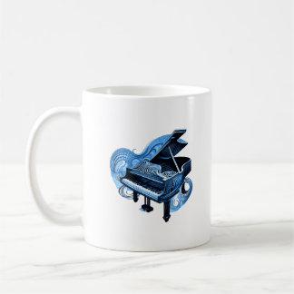 Caneca De Café Piano Azul de Arte de Linha Estilizada