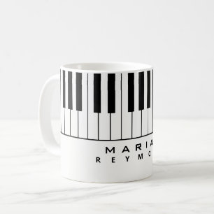 Caneca De Café Piano branco preto com nome de pianista