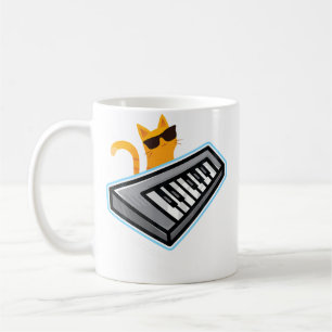 Caneca De Café Piano de Gato Kitty Fofo Tocando Teclado de Música