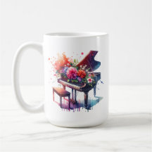 Piano e Flores de Aquarela Personalizados