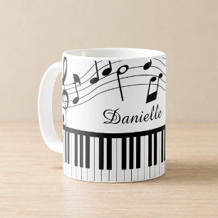 Caneca De Café Piano Music Notes Script Nome Preto