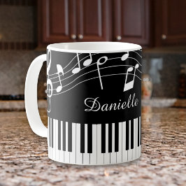 Caneca De Café Piano Music Notes Script Nome Preto