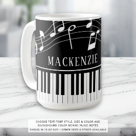 Caneca De Café Piano Music Notes Script Nome Preto