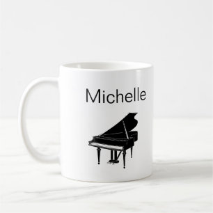 Caneca De Café Piano Music Notes Script Nome Preto Café Branco M