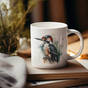 Caneca De Café Pica-Pau da Floresta em Aquarela