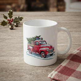 Caneca De Café Picape Vermelha e Árvore de Natal