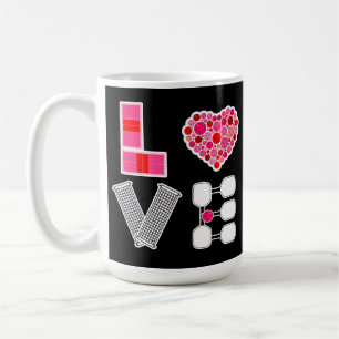 Caneca De Café Pickleball Love Heart Court Balls Paddles Black