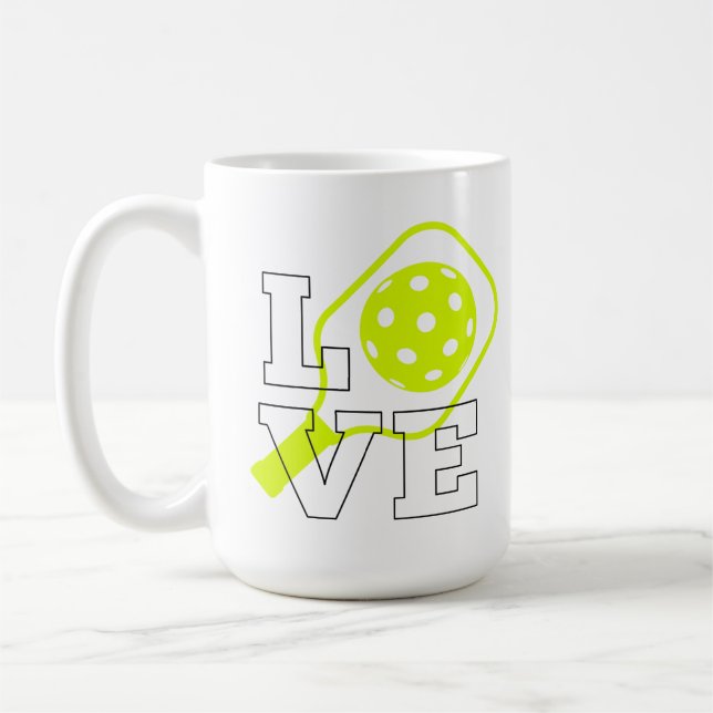 Caneca De Café Pickleball Love - Neon Paddle e Ball Design (Esquerda)