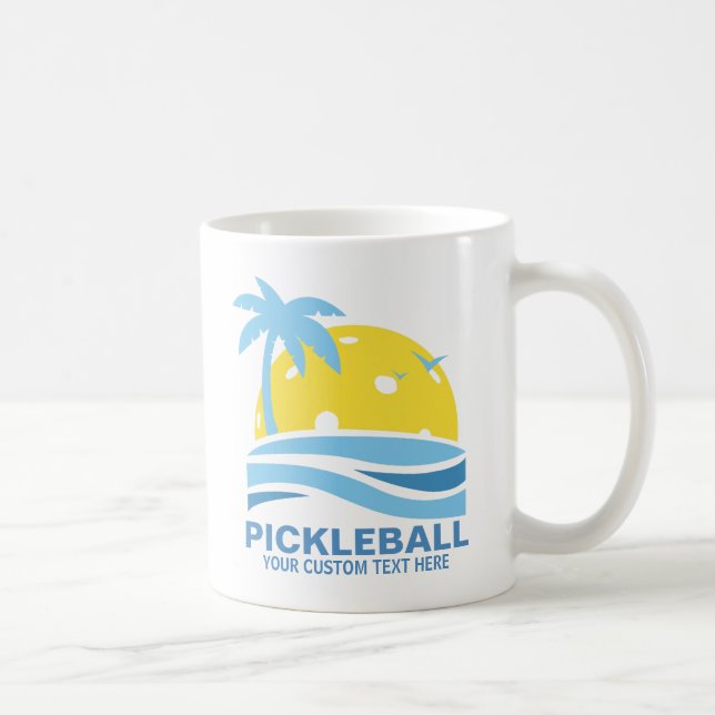 Caneca De Café Pickleball Tropical Palm Tree Sun Seu Texto Person (Direita)