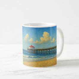 Caneca De Café Píer de praia de Manhattan com telhado vermelho