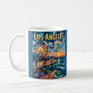 Caneca De Café Píer Retro Santa Mônica Los Angeles Arte Van Gogh