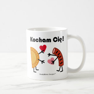 Caneca De Café Pierogi & Kielbasa - Kocham Cie! (Eu Te Amo!)