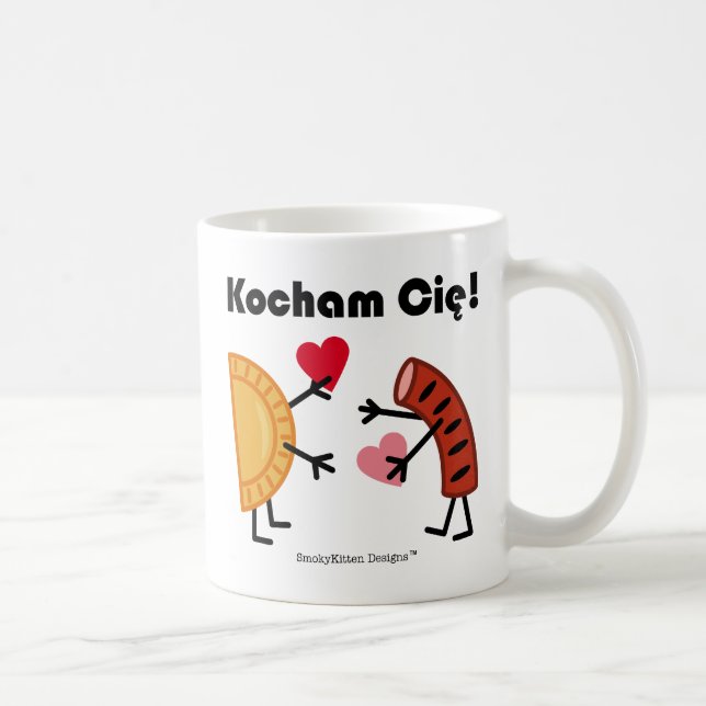 Caneca De Café Pierogi & Kielbasa - Kocham Cie! (Eu Te Amo!) (Direita)