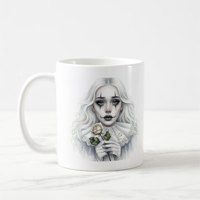 Caneca De Café Pierrot com uma Rosa Branca (Esquerda)