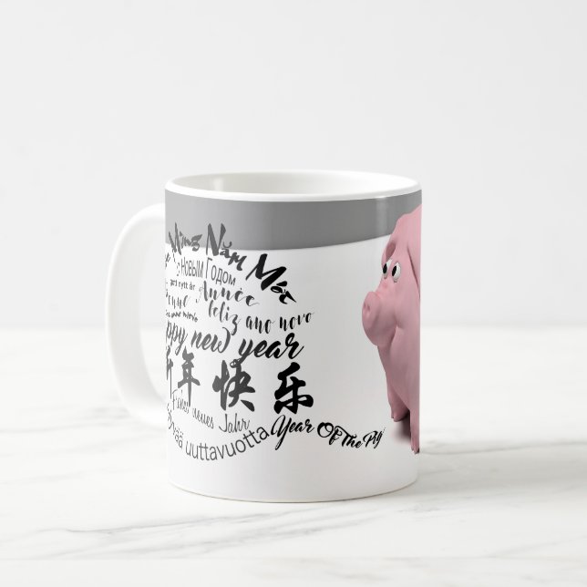 Caneca De Café Pig Feliz Internacional Ano Novo 2019 (Frente Esquerda)