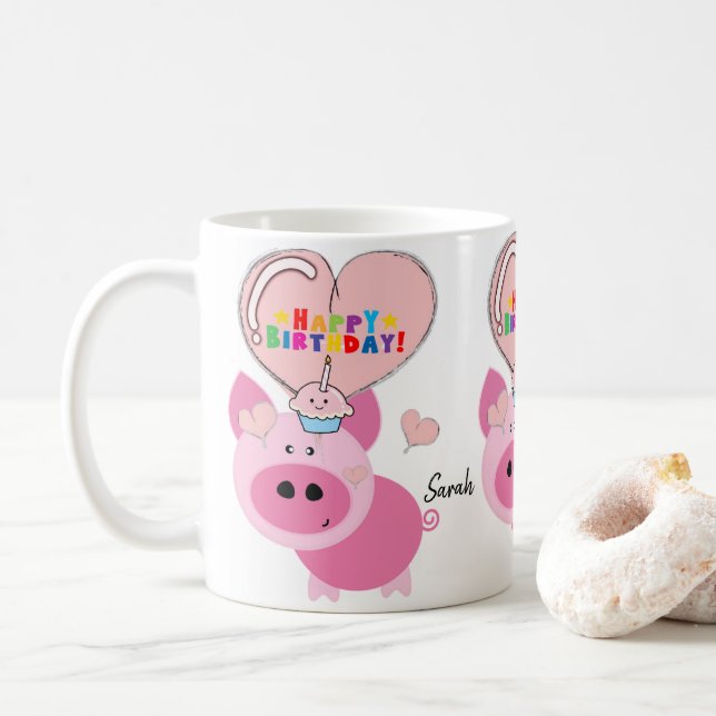 Caneca De Café Pig Mug Happy Birthday Mug (Com Donut)