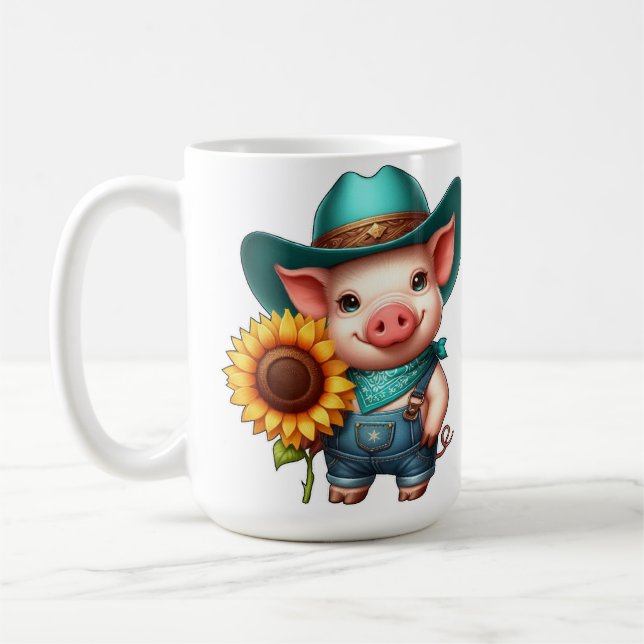 Caneca De Café Pigão charmoso de vaqueiro com girassol (Esquerda)