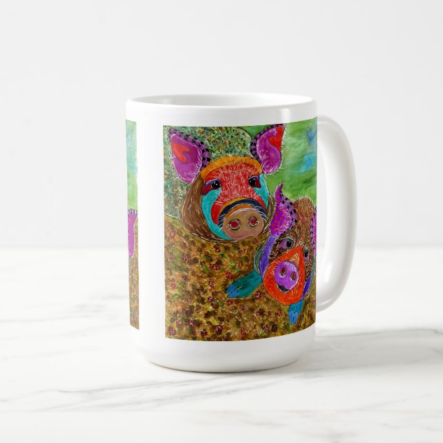 Caneca De Café Pigos de porco, pântano, bonitos e coloridos (Frente Esquerda)