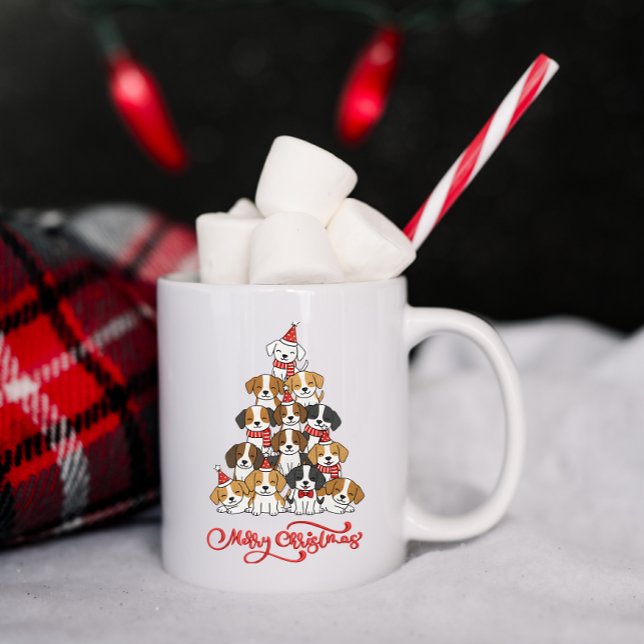 Caneca De Café Pilha de árvore de Natal de cachorrinho fofo  (Criador carregado)