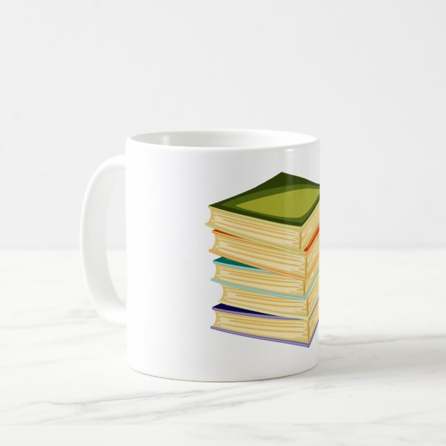 Caneca De Café Pilha de Livros Sobre Arte e Leitura (Frente Esquerda)