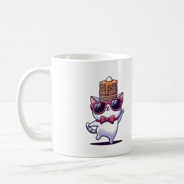 Caneca De Café Pilha de panquecas de equilíbrio de gatos engraçad (Esquerda)