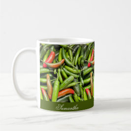Caneca De Café Pilha De Pimentos Espicosos Verdes