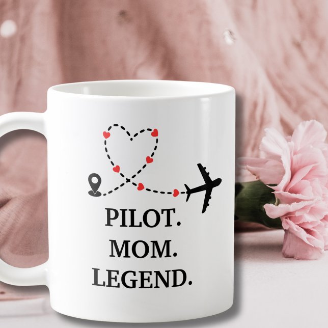 Caneca De Café Pilot Mom Legend Airplane and Heart Custom (Criador carregado)