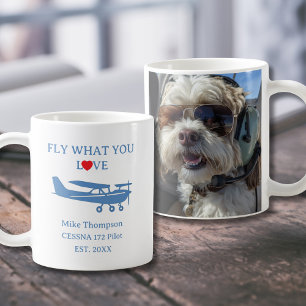 Caneca De Café Piloto Voa O Que Você Ama Foto Azul Personalizado