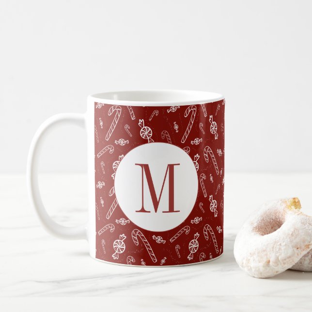 Caneca De Café Pimenta-de-Candy Candy Peppermint Inicial Monogram (Com Donut)