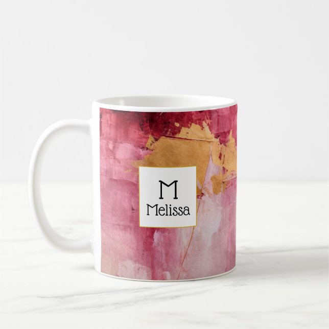 Caneca De Café Pincel Artístico Traça Monograma Dourado e Rosa (Esquerda)