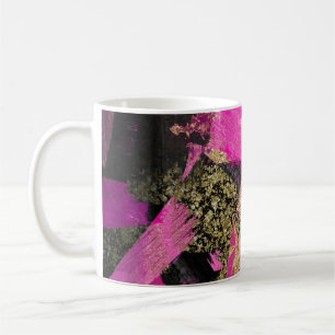 Caneca De Café Pincel Moderno Glitter Dourado Preto Rosa Glam Gru