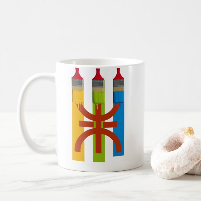 Caneca De Café Pincel tingido pinta o estilo Amazigh flag amazigh (Com Donut)