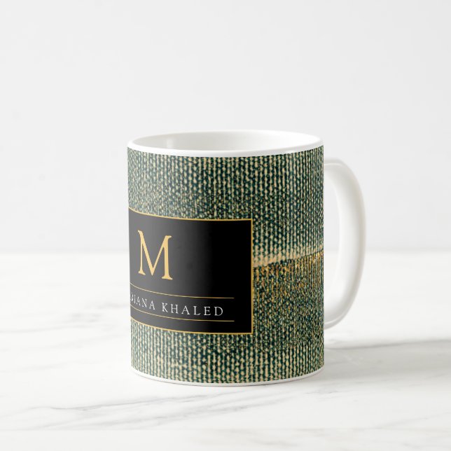 Caneca De Café Pincel Verde Elegante com ouro e preto (Frente Esquerda)