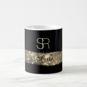 Caneca De Café Pincelada de Poeira Dourada, Monograma e Nome